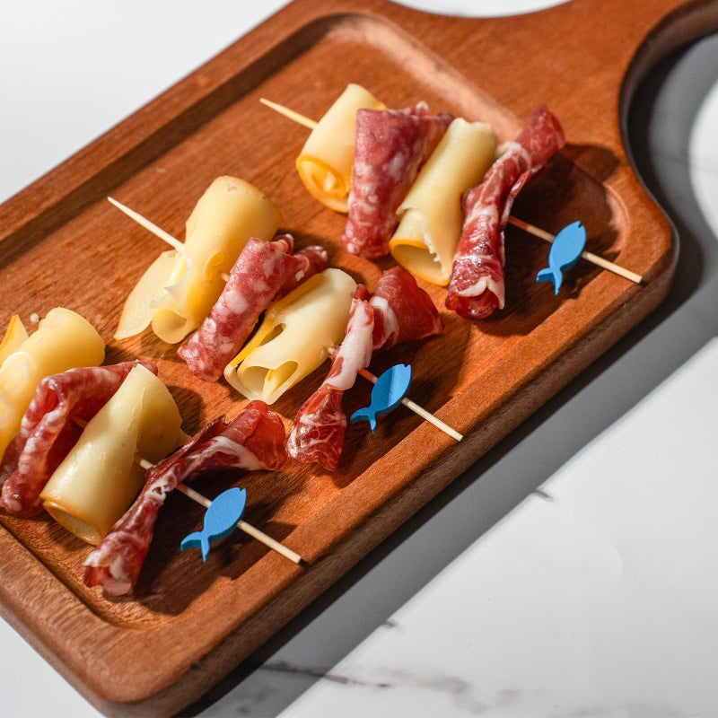 PuTwo Cocktail Toothpicks 100 Counts Cocktail Picks Handmade Natural Bamboo Cocktail Sticks Eco-Friendly Appetizer Skewers for Cocktail Appetizers Fruits Dessert - Blue Fishes - Image 5